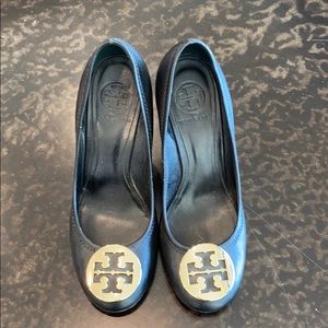Tory Burch Black Leather Wedge